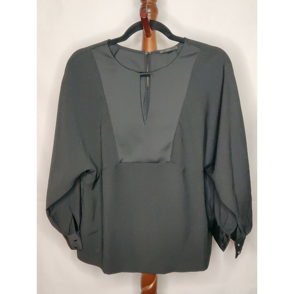 J. Crew women's XS top black scoop neck teardrops front & back 3/4 sleeves